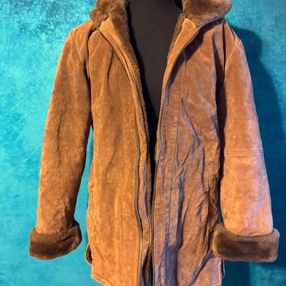 St. John's Bay Jackets & Blazers - 90s Vintage Suede Leather Jacket Faux Shearling Lined Coat